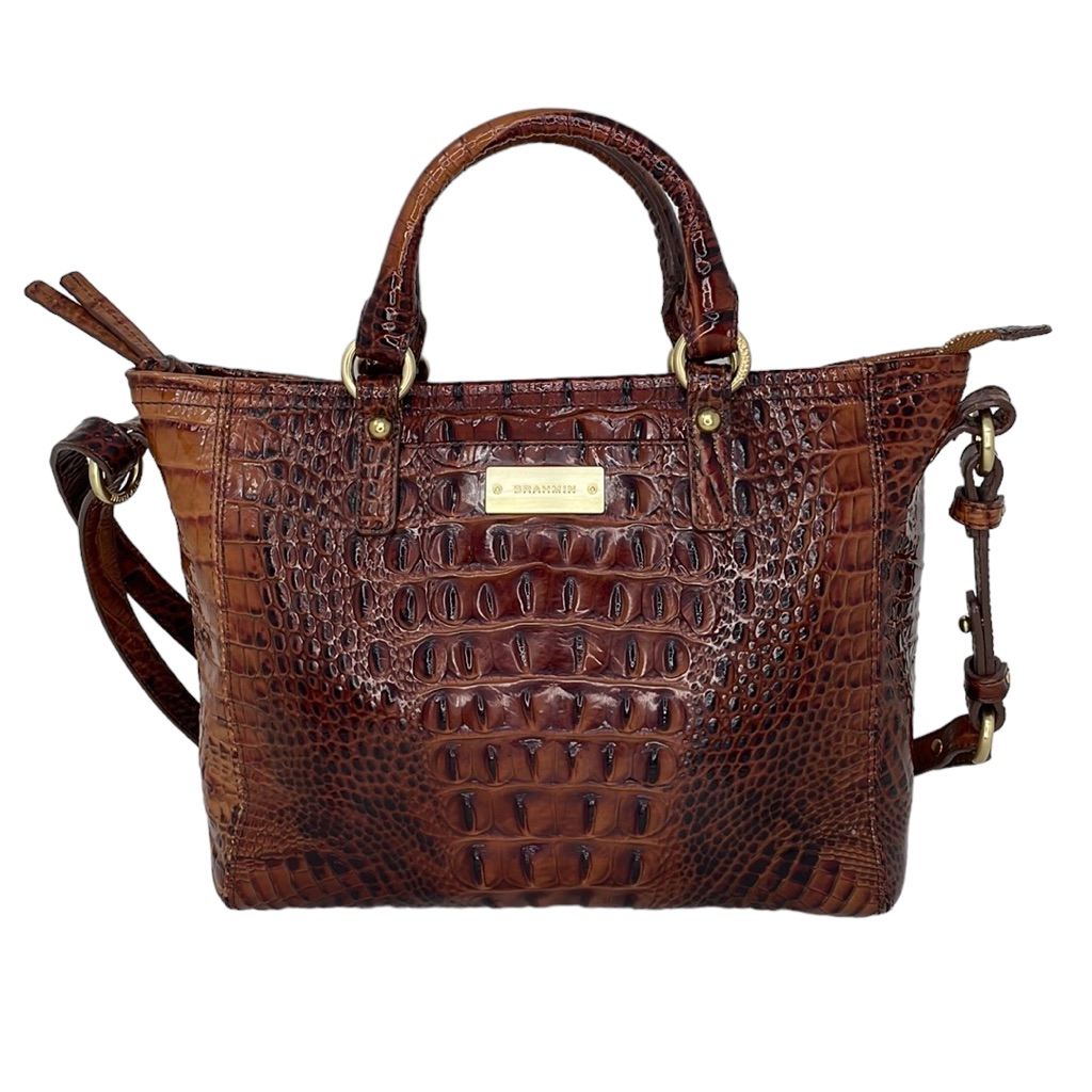 Brahmin Arno Tote Bag Medium Purse Pecan Brown Leather Ombre Croc Embossed